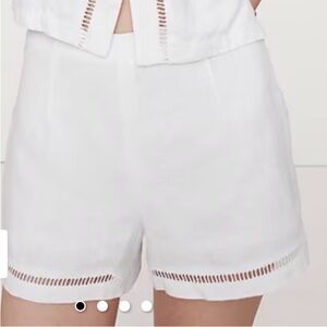 NWT Women's White HIGH-RISE LACE-TRIM LINEN 3" SHORT Banana Republic Size 10
